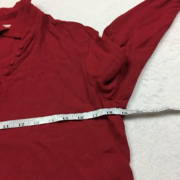 Soft Surroundings Blouse Top Size PS Womans Petite Red Button Front Long Sleeve - Picture 13 of 15